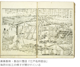 斎藤長秋・長谷川雪旦「江戸名所図会」海苔の加工の様子が描かれている